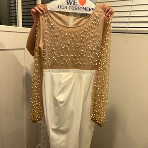 Gianni Bini White and Tan Long Sleeve Dress